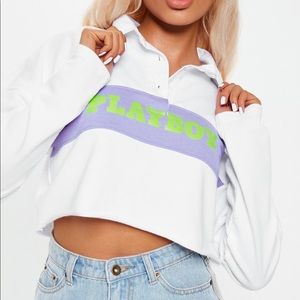Playboy X Missguided Cropped Logo Rugby Shirt